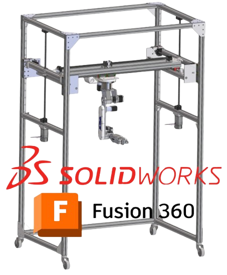 A custom CNC machine frame designed in CAD.